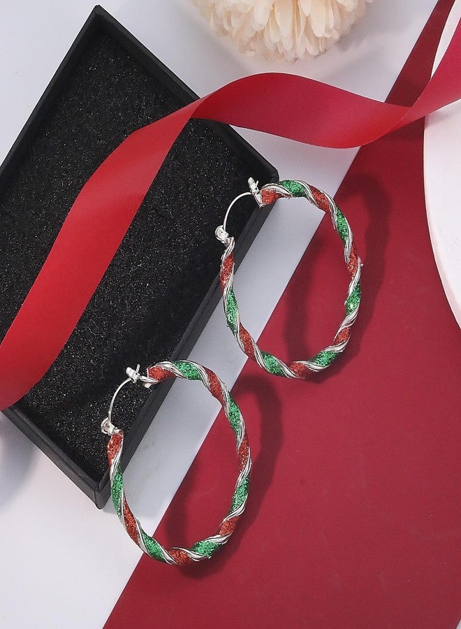 Cicod Christmas Earrings for Women,Sparkling Xmas Hoop Earrings Red Green Theme Earrings Christmas Jewelry Stocking Stuffers for Women Costume Accessories - Image 2